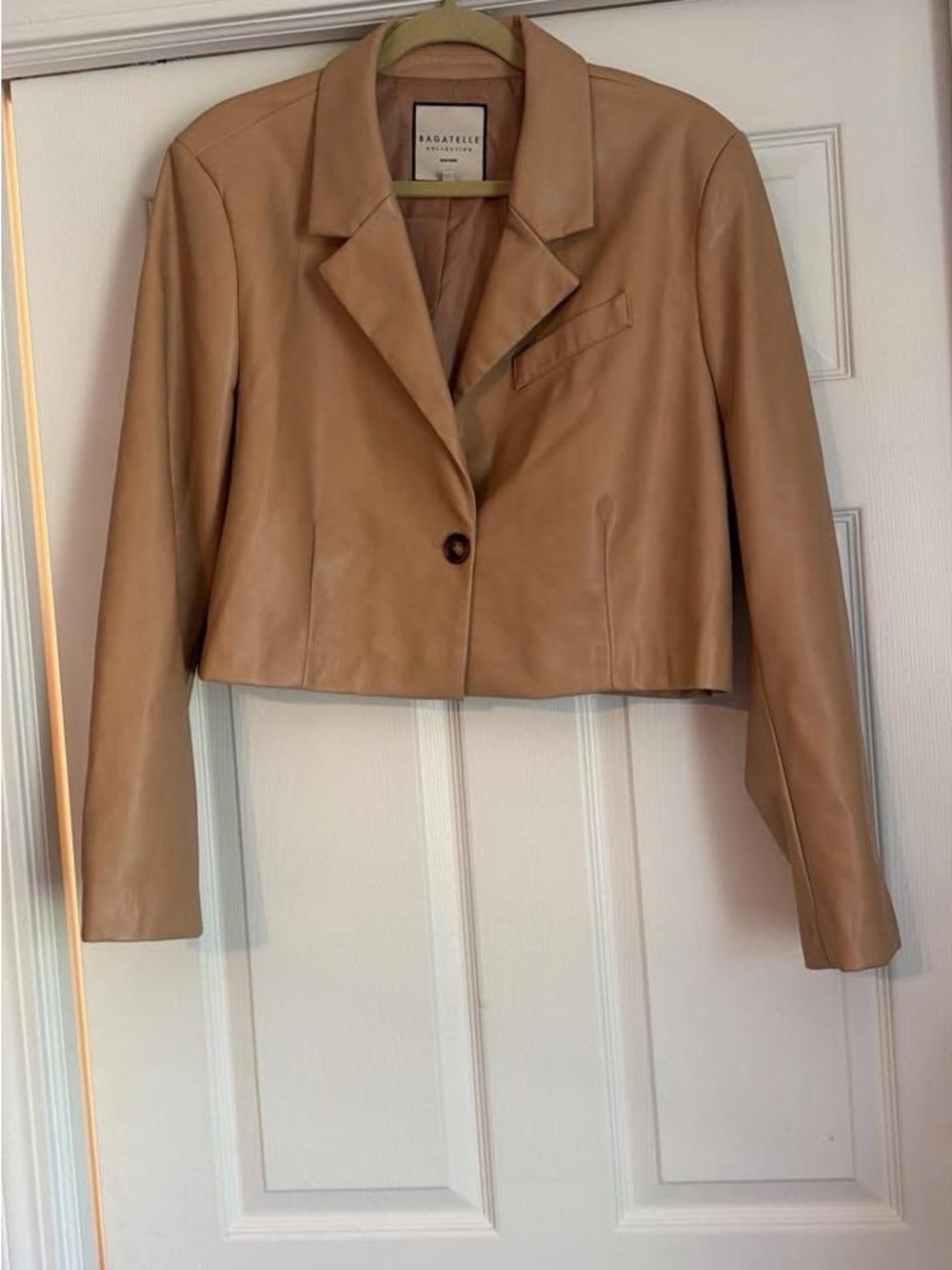 bagatelle Cropped Leather Blazer in Tan